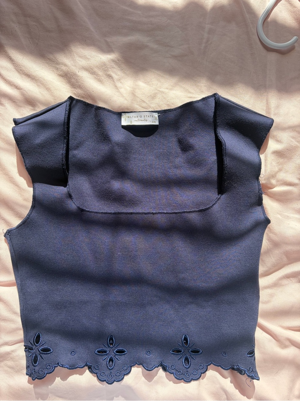 Altar'd State Navy Scalloped Eyelet Hem Crop Top